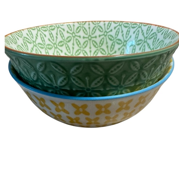 Ooh La La! by BIA Sushi Rice Ramen Bowl SET OF TWO Yellow Green Print Serveware - Picture 13 of 13